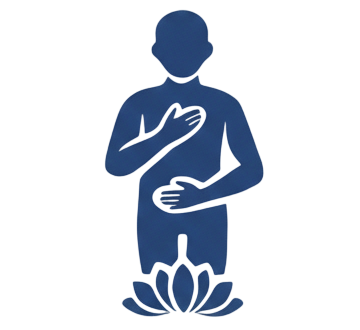 Pictogramme personnage debout avec une main sur le coeur et sur le ventre 